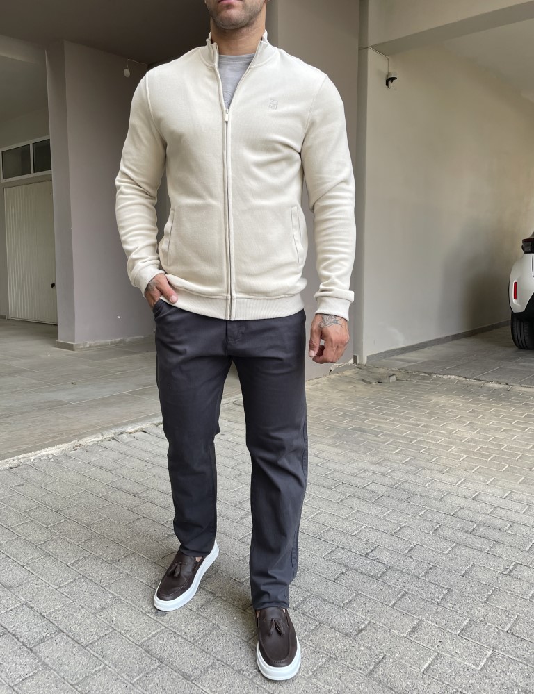 Ανδρική μπεζ βαμβακερή ζακέτα με γιακά 2330B φωτογραφία